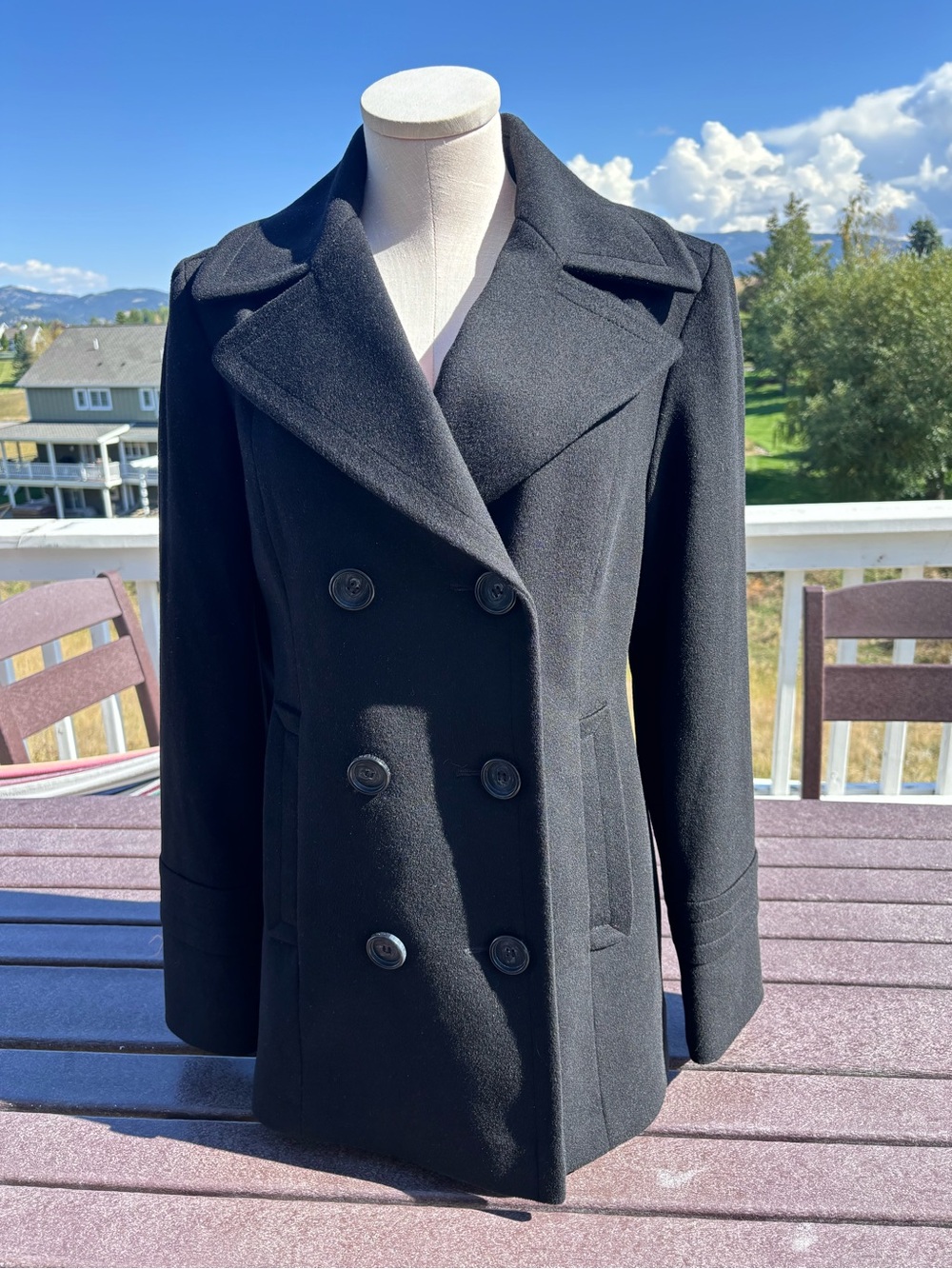 Women's Black Double-Breasted Peacoat - Tailored Winter Jacket